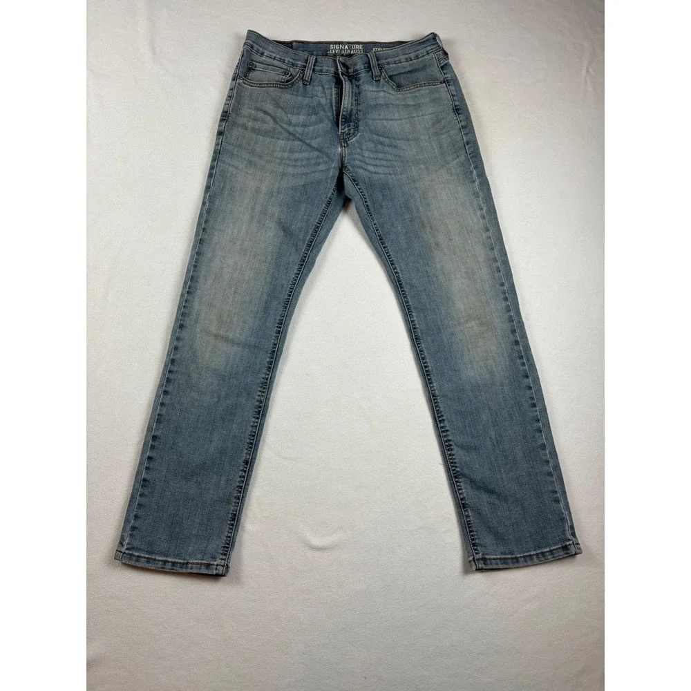 Mens Levi Strauss‎ Signature Jeans 32x32 Athletic Light Wash Stain